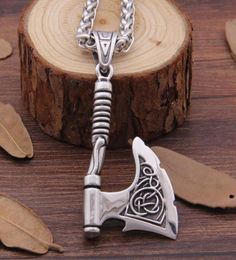 Hangende kettingen 316 roestvrijstalen viking bijl ketting rune fles opener fit man cadeau81565662738057