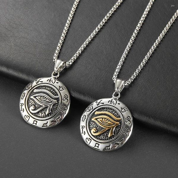 Pendentif Colliers 316L Acier inoxydable Egypte ancienne Egypte Oeil d'Horus Collier Vintage Pharaon égyptien Amulette Rune Bijoux pour hommes