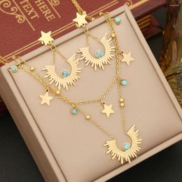 Collares colgantes Cuentas de acero inoxidable 316L Collar irregular retro para mujer Moda Estrella Encanto Cadena de doble capa Regalo de joyería