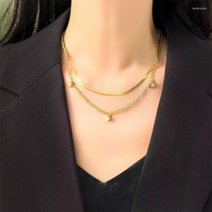 Hanger Kettingen 316L Roestvrij Staal Mode Fijne Sieraden 2-Layer Lassen Drie Alleen Vlinder Charme Ketting Choker Ketting voor Vrouwen