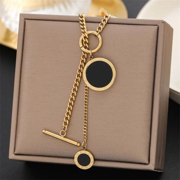 Pendentif Colliers 316L Géométrie En Acier Inoxydable Chiffres Romains Longue Chaîne De Chandail De Style Pour Les Femmes Bijoux De Mode Cadeau De Fête