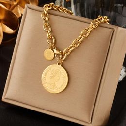 Hanger kettingen 316L roestvrij staal goud kleur hiphop ronde portret munt ketting voor vrouwen mannen mode trend meisje sieraden cadeau joyas