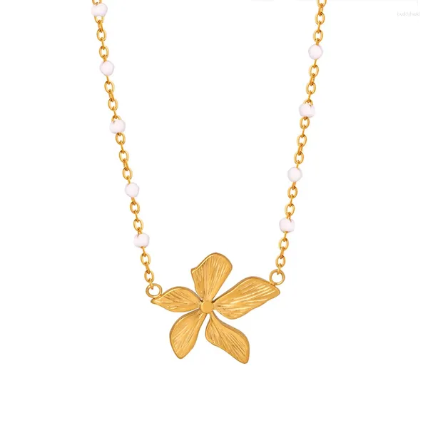 Pendentif Colliers 316L en acier inoxydable fleur d'or dégoulinant perles d'huile collier personnalité décontractée fille bijoux exquis cadeau fête