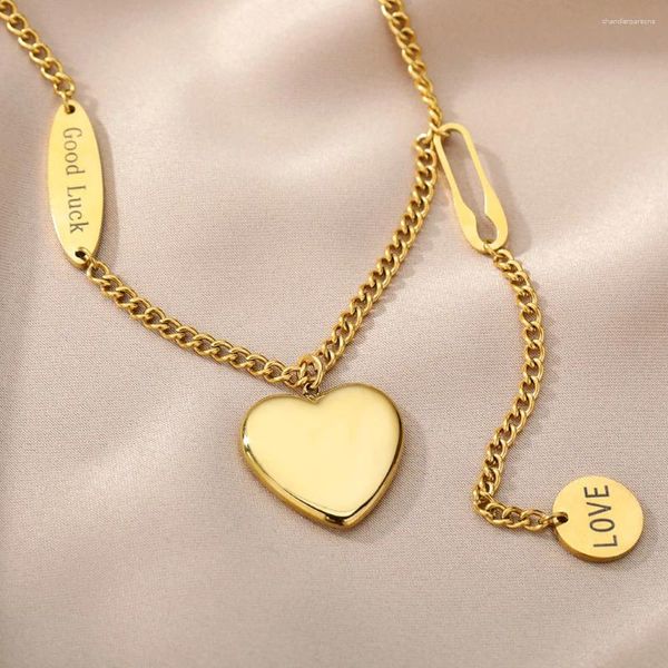 Collares colgantes 316L Acero inoxidable Buena suerte Corazón Collar para mujeres 2023 Amor Gargantilla Cadena Joyería de Navidad Regalos Gota