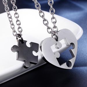 Colliers Pendentifs Acier Inoxydable 316L Just For You Puzzle Couple en Forme de Coeur Collier Titane