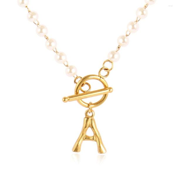 Pendentif Colliers Lettre En Acier Inoxydable 316L Pour Femmes Perle Initiale A-Z Lphabet Chaîne Bijoux