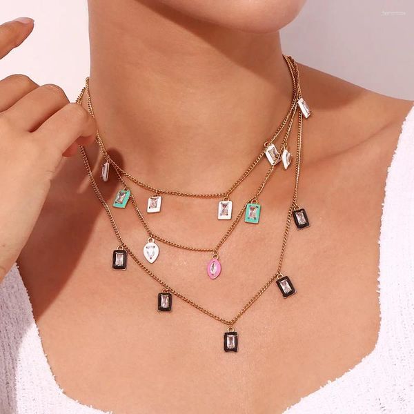 Collares colgantes 316L Acero inoxidable rectangular Gota de agua Zircon Collar de aceite de goteo 18K PVD Chapado en metal Mujeres Joyería de moda Regalo