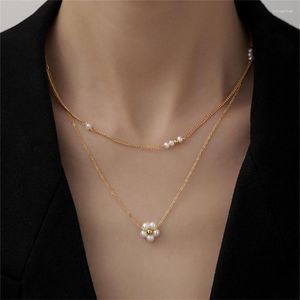 Pendentif Colliers 316L en acier inoxydable Simple polyvalent perle fleur clavicule chaîne collier pour femmes mode bijoux fête cadeau SAN1588