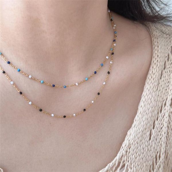 Pendentif Colliers 316L Acier inoxydable Bleu Ciel Noir Blanc Dégradé Huile Goutte À Goutte Clavicule Chaîne Collier Pour Femmes Mode Bijoux Cadeau De Fête