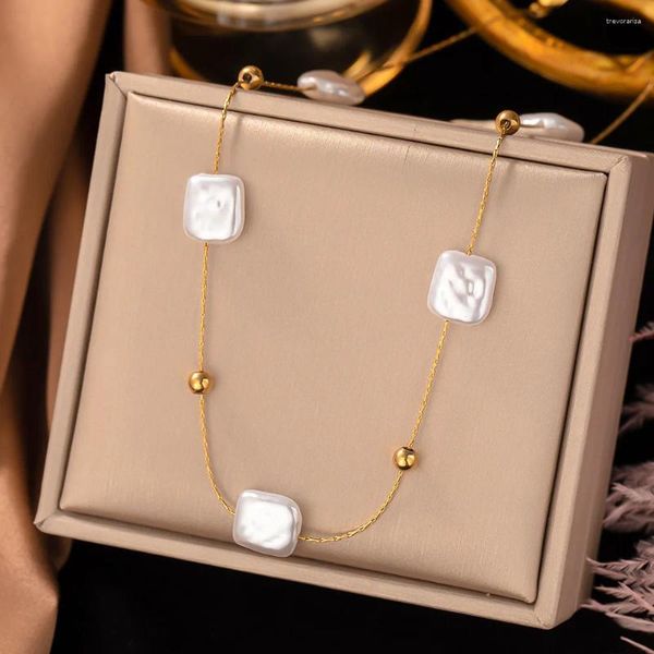 Collares colgantes 316L Collar de perlas grandes cuadrados de acero inoxidable para mujeres Moda Chicas Cadena de clavícula Regalo de joyería de fiesta