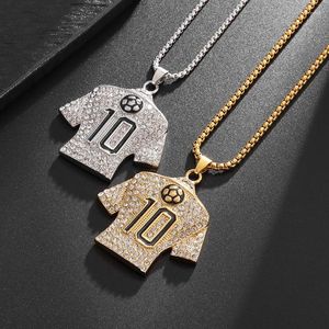 Pendentif Colliers 316L Acier inoxydable Titane Plaqué Or Cristaux Football Numéro 10 T-shirt Jersey Collier Hip Hop Rock Bijoux