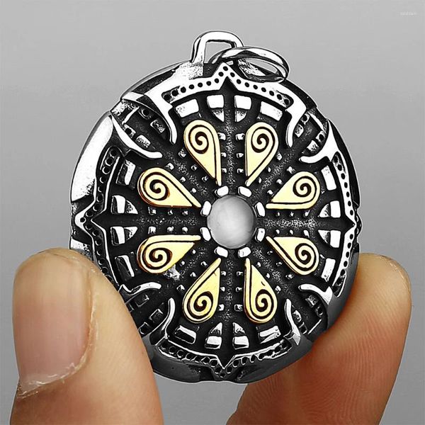 Collares colgantes 316L Acero inoxidable Viking Helm Of Awe Collar Hombres Retro Nordic Vegvisir Amuleto Joyería al por mayor