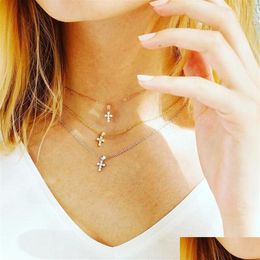 Pendentif Colliers 32 8Cm Croix Pendentif Collier Ras Du Cou Mignon Cz Charme Femmes Fille Classique Simple Bijoux Adorable 925 Sterling Sier Cr Dhil3