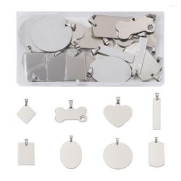 Hangende kettingen 32 stks/doos 201 roestvrij staal stempels blanco tag hangers hart/rechthoek/botvorm voor unisex ketting sieraden maken