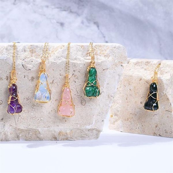 Collares colgantes 33 Elección de piedra Ding Dings Alambre envuelto Collar de cristal Fidget Joyería Weenie Pene Tallado Charm Phallus1949