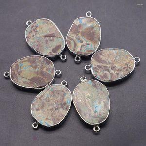 Collares colgantes 35 25 mm Conector de encantos de piedra natural Ocean Jasper Doble agujero 4 unids para DIY Mujeres Hombres Joyería Pulsera Fabricación al por mayor