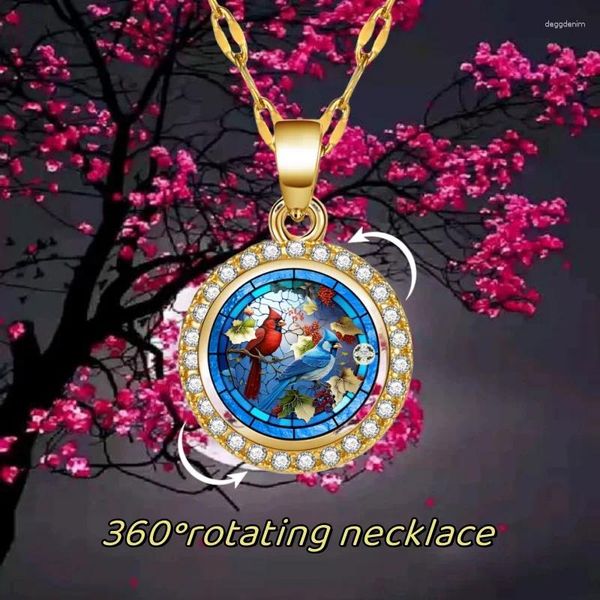Pendentif Colliers 360 ° Rotatif Bicolore Cardinal Amulette Zircon Collier Cadeau De Noël Banquet Décoration De Fête Pour La Famille