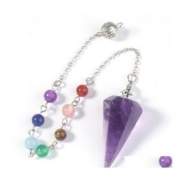 Pendentif Colliers 36X18Mm Grande Taille Trendybeads Sier Plaqué Hexagone Pyramide Pendum Chakra Naturel Violet Améthystes Bijoux De Mode Dr Dh8Ra