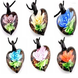 Anhänger Halsketten 3D Bunte Rose Glas Herz Handgemachte Murano Lampwork Damen Halskette Pullover Kette Hochzeit Schmuck Party Geschenke