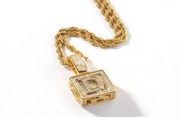 Pendentif Colliers 3D Cube Bling CZ Mirco Pavé Dés Initiale Collier Pédant 26 Lettre Hommes Bijoux Colliers18241474