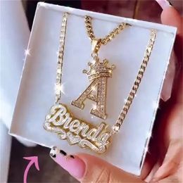 Hanger Kettingen 3D Naambord Twee Kleuren Ketting Voor Vrouwen Gepersonaliseerde Dubbellaags Met Hart Aangepaste Naam Roestvrij Stalen Sieraden 231201