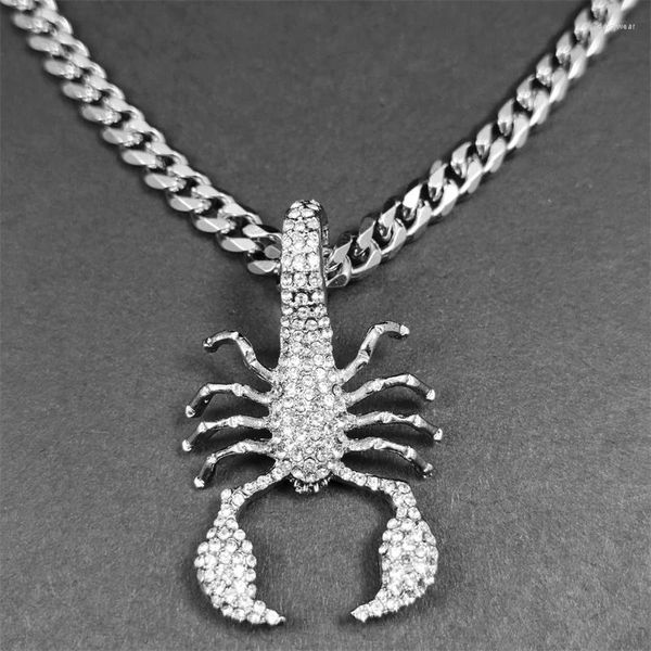 Pendentif Colliers 3D Scorpion Collier Hommes Femmes Cristal 7mm Cubain Lien Chaîne Glacé Bling HipHop Mode Charme Animal Bijoux