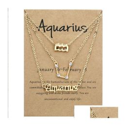 Pendentif Colliers 3pcs 12 Constellation Collier Astrologie Horoscope Ancien Signe du Zodiaque Anglais Bijoux avec Carte Mes pour Femmes Filles Dhf0J