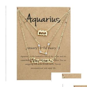 Collares colgantes 3 unids 12 constelación collar astrología horóscopo antiguo inglés signo del zodiaco joyería con tarjeta mes para mujeres niñas dhphj