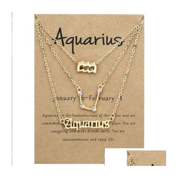 Pendentif Colliers 3Pcs 12 Constellation Collier Astrologie Horoscope Vieil Anglais Signe Du Zodiaque Bijoux Avec Mes Carte Pour Femmes Filles Dhnra