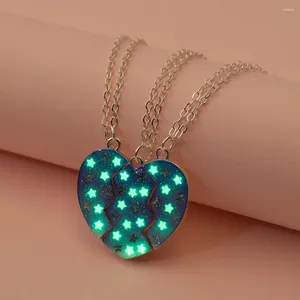 Hanger Kettingen 3 Stuks Vriend Forever BFF Hart Puzzel Lichtgevende Ketting Bijpassende Magneet Voor Vrouwen Meisje Kinderen