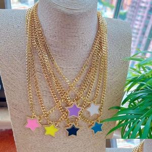 Pendentif Colliers 3pcs or émail étoile cubique zircone pavé charme délicat collier épais pour femmes et filles livraison directe bijoux P Dhh0L