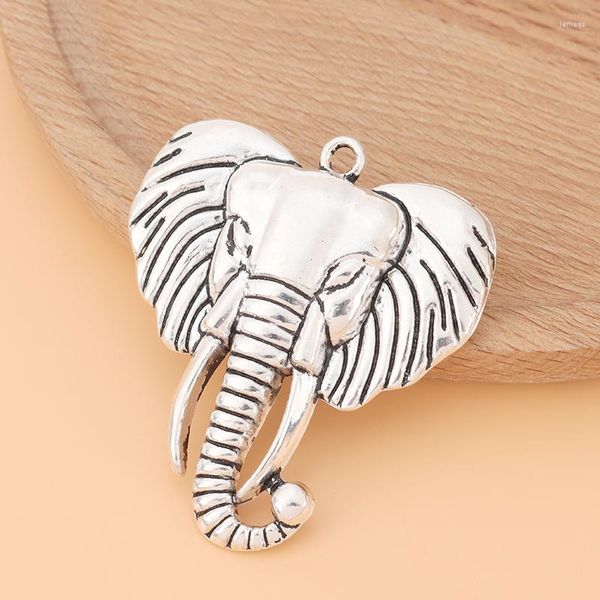 Collares con colgantes 3 unids/lote, colgantes con dijes de cabeza de elefante grande de Color plata antigua para collar DIY, accesorios para hacer joyas