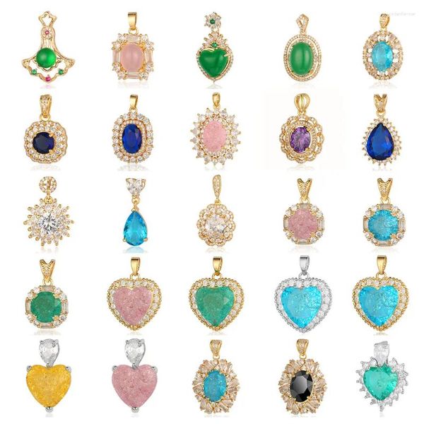 Pendentif Colliers 3 pcs/Lot de luxe coeur goutte d'eau cubique zircone en gros géométrique carré ovale charme Zircon bricolage bijoux collier faisant