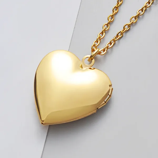 Pendentif Colliers 3pcs / lot Miroir Polonais Collier en acier inoxydable Coeur Po Cadre Mémoire Médaillon 45/50 / 60cm