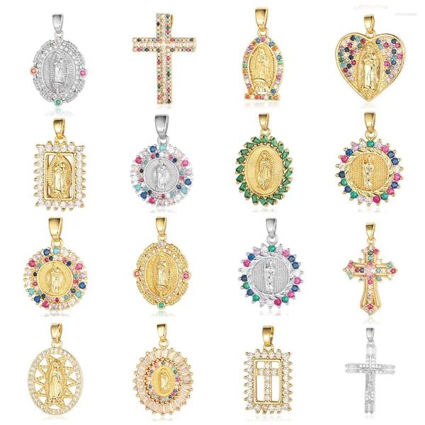 Hanger Kettingen 3 stks/partij Religieus Kruis Jezus Godin Koper Kubieke Zirkoon De Vrouwelijke Dame Maagd Maria Charms Ketting Oorbel Maken