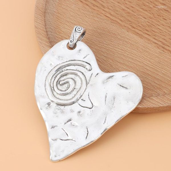 Pendant Necklaces 3 pièces/lot tibétain argent grand martelé spirale coeur charmes pendentifs pour collier à faire soi-même fabrication de bijoux résultats accessoires