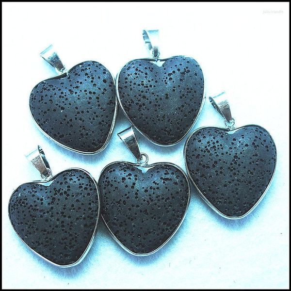 Pendentif Colliers 3 pcs Naturel Noir Pierre De Lave Pendentifs Coeur Forme Taille 30mm Diy Perles Accessoires En Gros Prix Gemme