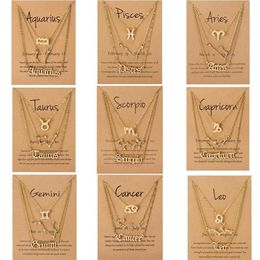 Colliers pendants 3pcs Set Cardboard Star Zodiac Sign 12 Constellation Charm Gold Color Collier Aries Cancer Leo Scorpio JewelryP264V