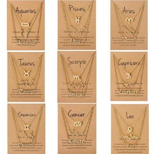 Pendentif Colliers 3pcs / Set Carton Star Zodiac Signe 12 Constellation Charme Or Couleur Collier Bélier Cancer Lion Scorpion BijouxP234g