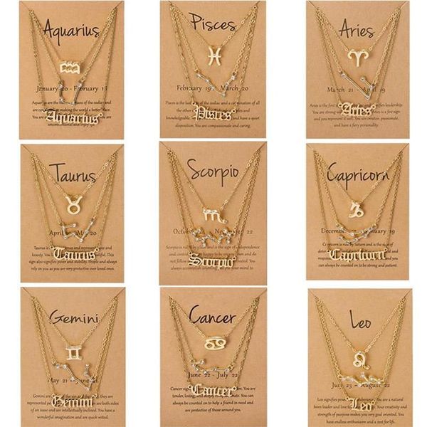 Pendentif Colliers 3pcs / Set Carton Star Zodiac Signe 12 Constellation Charme Or Couleur Collier Bélier Cancer Lion Scorpion BijouxP234g