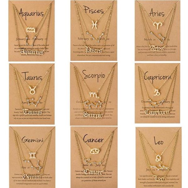 Pendentif Colliers 3pcs / Set Carton Star Zodiac Signe 12 Constellation Charme Or Couleur Collier Bélier Cancer Lion Scorpion BijouxP290r