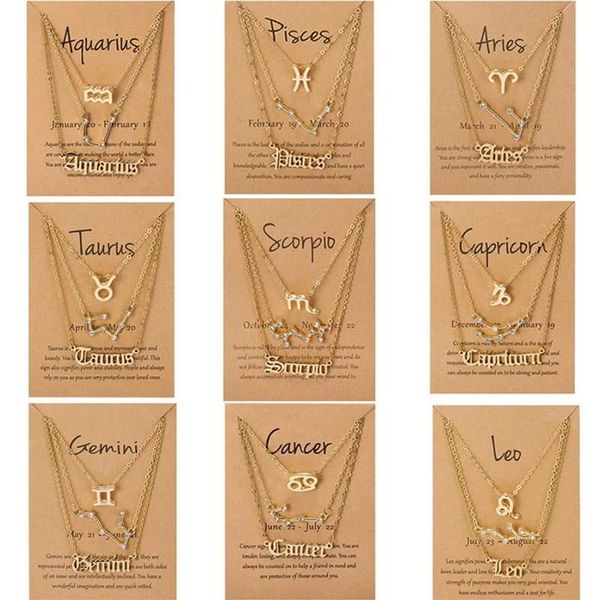 Pendentif Colliers 3pcs / Set Carton Étoile Signe du Zodiaque 12 Constellation Charme Collier Couleur Or Bélier Cancer Lion Scorpion BijouxP252L