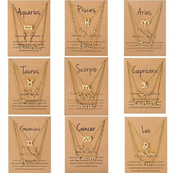 Pendentif Colliers 3pcs / Set Carton Étoile Signe du Zodiaque 12 Constellation Charme Collier Couleur Or Bélier Cancer Lion Scorpion BijouxP288a