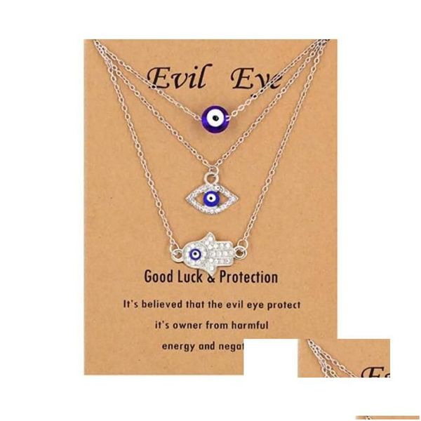 Pendentif Colliers 3pcs / Set Hamsa Evil Eye Collier Turc Bleu Main Chanceux Protection Bijoux Cadeau Pour Femmes Filles En Gros Drop De Dhpwi