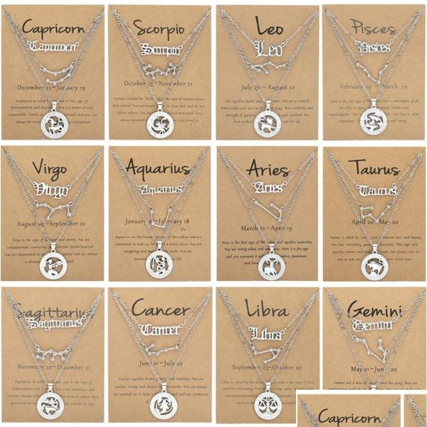 Pendant Necklaces 3 pièces/ensemble Twee Constellation pendentif colliers Couple amant mode carton étoile signe du zodiaque charme poissons collier Dhytz