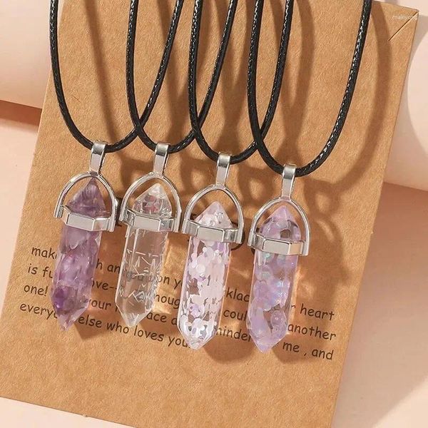 Collares colgantes 4 PCS Juego de piedra de vidrio geométrico Opciones de ópalo de color azul rosa Cord Black Women Fashion Jewelry