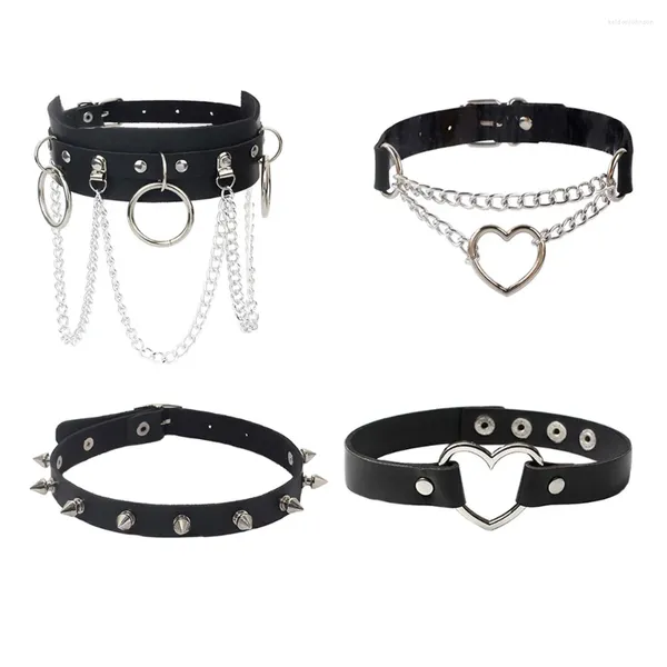 Collares colgantes 4 PCS Cadena de metal Punk Gargantilla Collar Miss Mujeres Inicial Trendy Goth