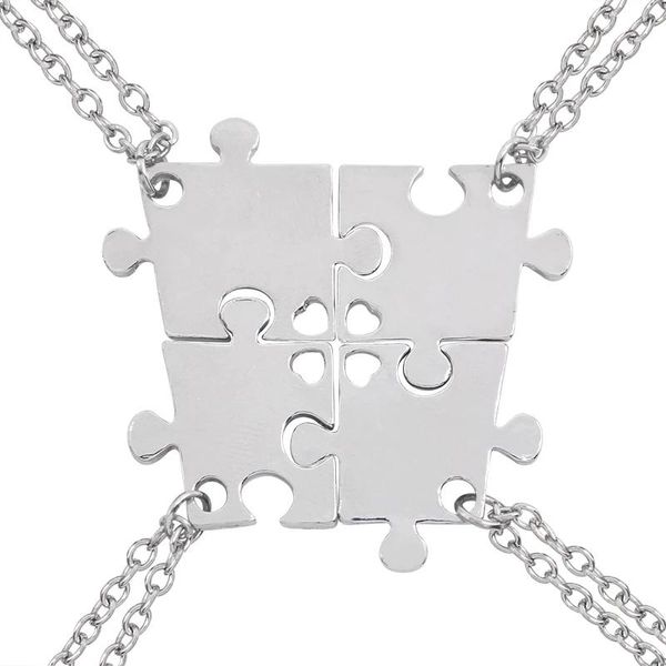 Colliers pendentifs Ensemble de 4 pièces de la série Good Friends Puzzle d'amour creux Collier géométrique Amitié unisexe BFF Sélection de bijoux