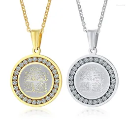 Collares colgantes 4 Qul Collar Hombres Musulmanes Islámicos Hajj Umrah Color Plata CZ Joyería de Piedra