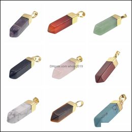 Collares pendientes Forma de cono de 4 lados Colgante de piedras preciosas Chakra hexagonal Colgantes de cuarzo puntiagudo Columna de piedra artificial para Wo Dhcls